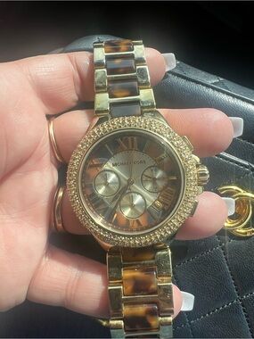 Michael Kors Gold and Tortoiseshell Link Crystal-Trim Women's Watch